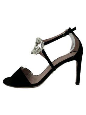 Gucci Pumps 36 Black Bijou Open Toe Interlocking Heel